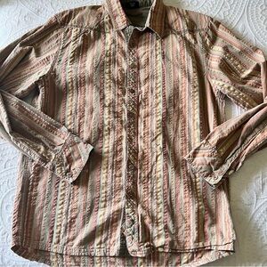 KAVU retro Stripes Cotton Button Down Mens SIZE‎ MEDIUM outdoor hiking camping